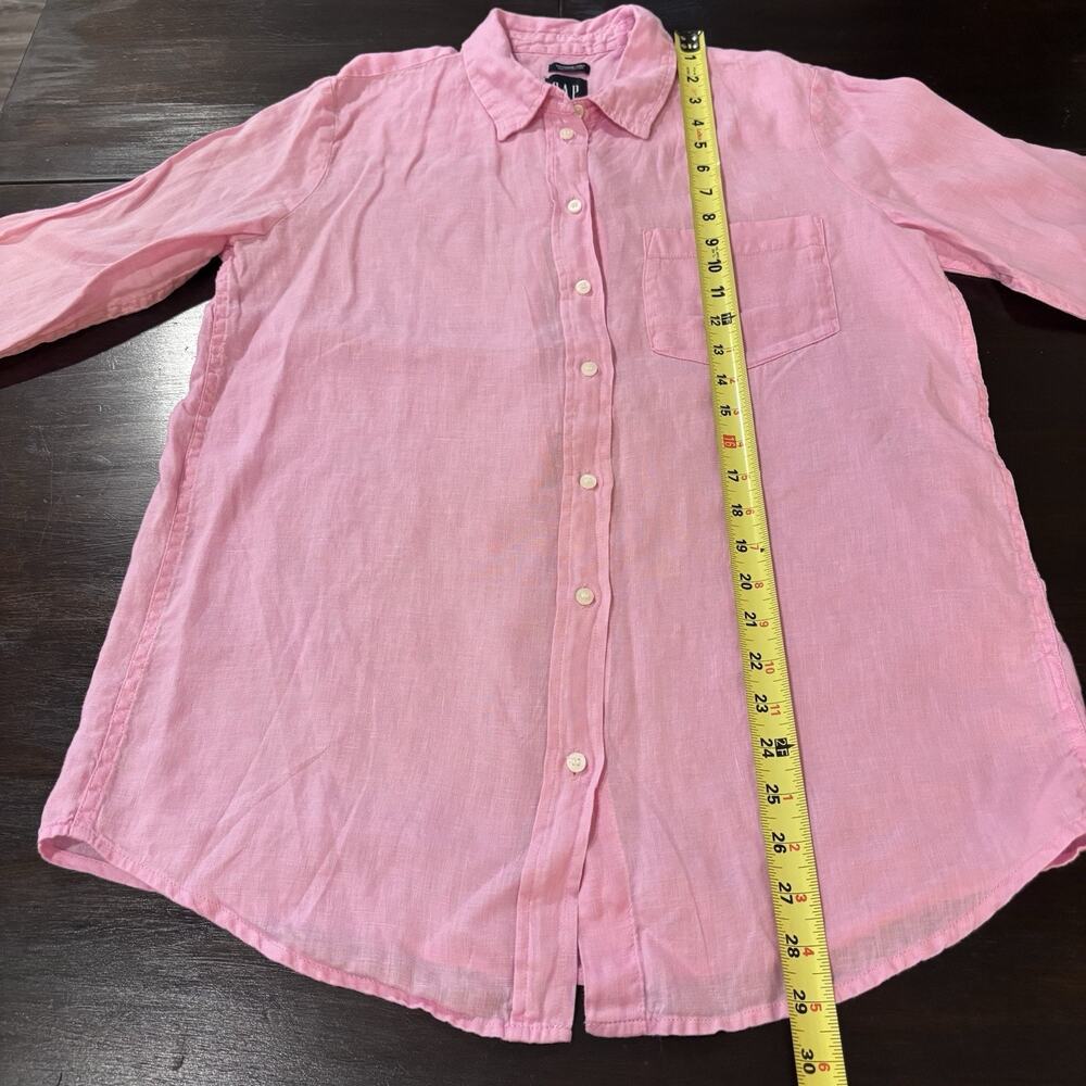 GAP 100% Linen Boyfriend Shirt Pastel Pink Relaxed Womens Small Coastal Preppy - Picture 4 of 5